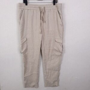 Porter & Ash Cargo Pants Mens XL Beige Linen Blend Slim Fit Drawstring Utility